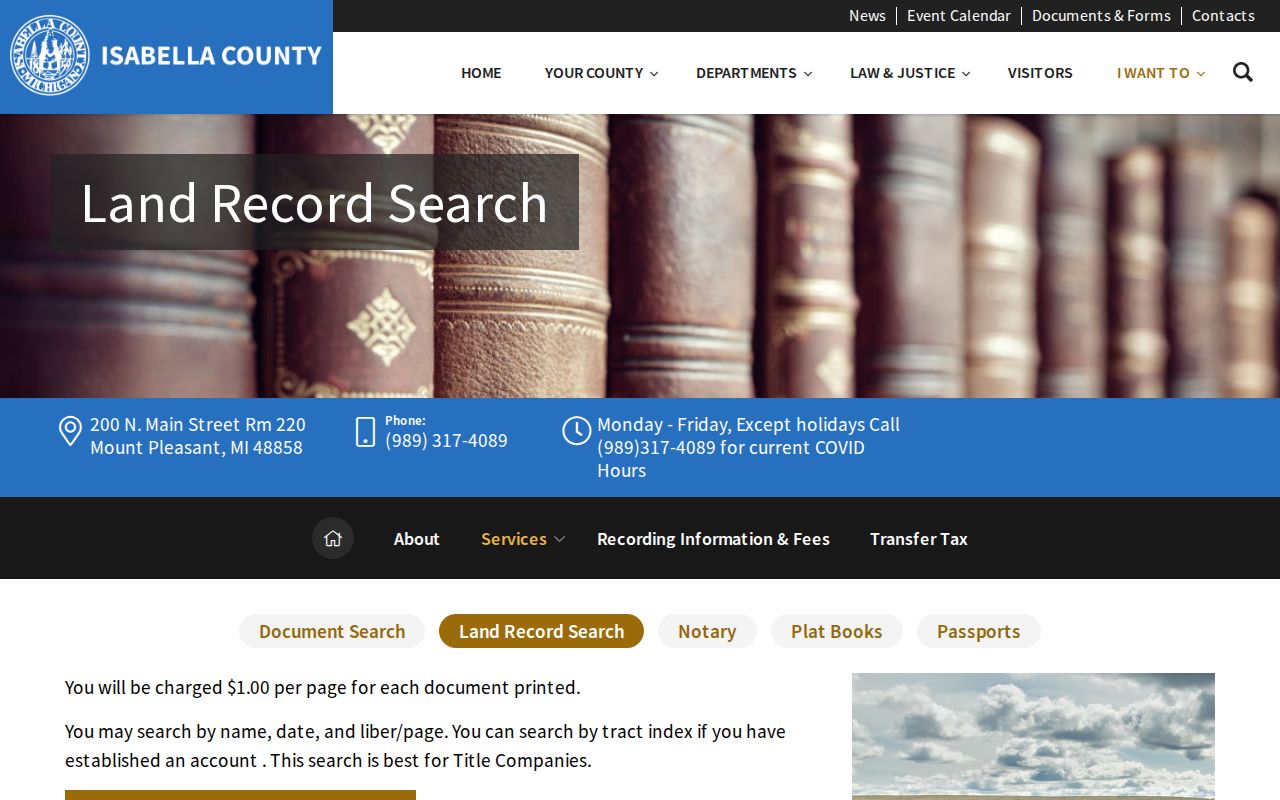 Mount Pleasant previous residents research on the Isabella County land-record search page