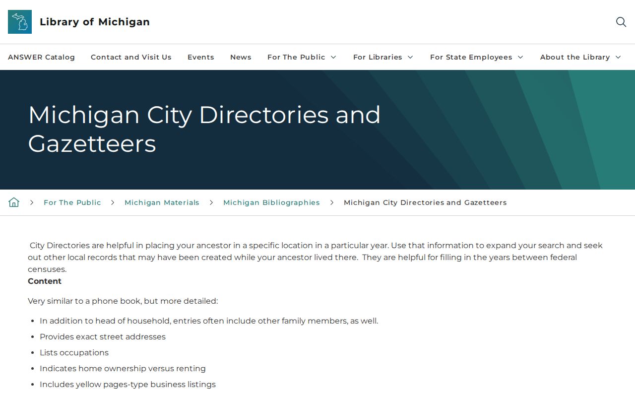 Mount Pleasant previous residents research using Library of Michigan city directories guidance