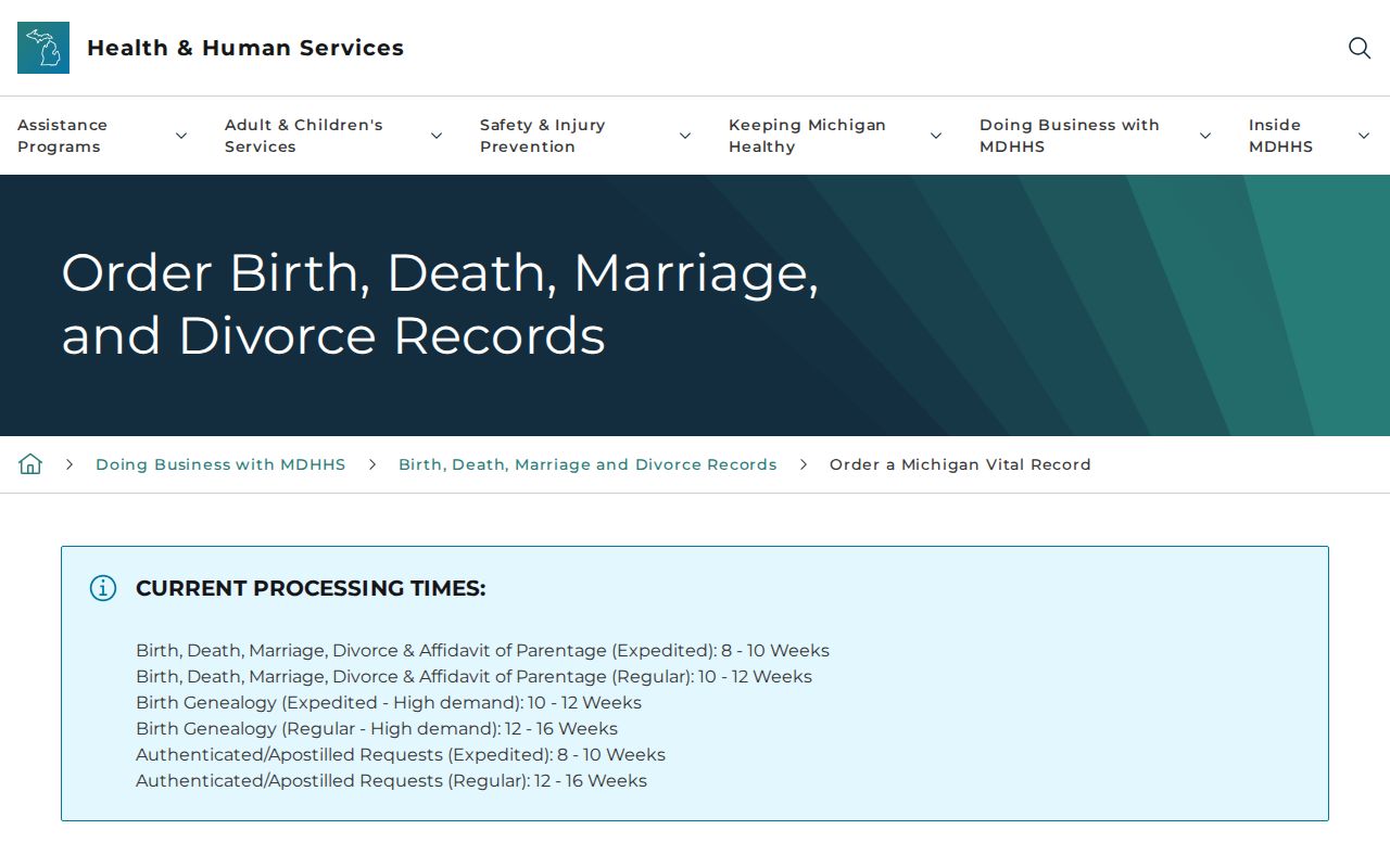 Mount Pleasant residents directory Michigan vital records ordering options