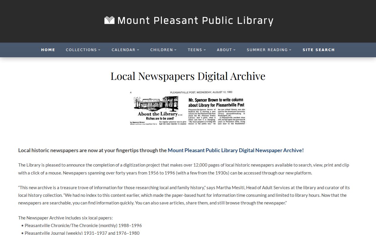 Mount Pleasant city directory local newspaper digital archive