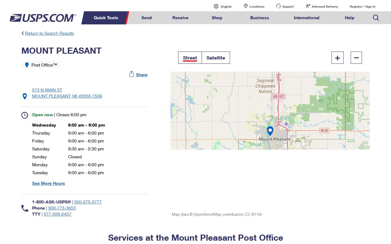 Mount Pleasant ZIP code directory reference for the USPS Mount Pleasant post office